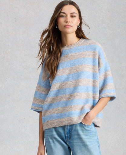 Kate Knitted Stripe Tee - Nat Mlt