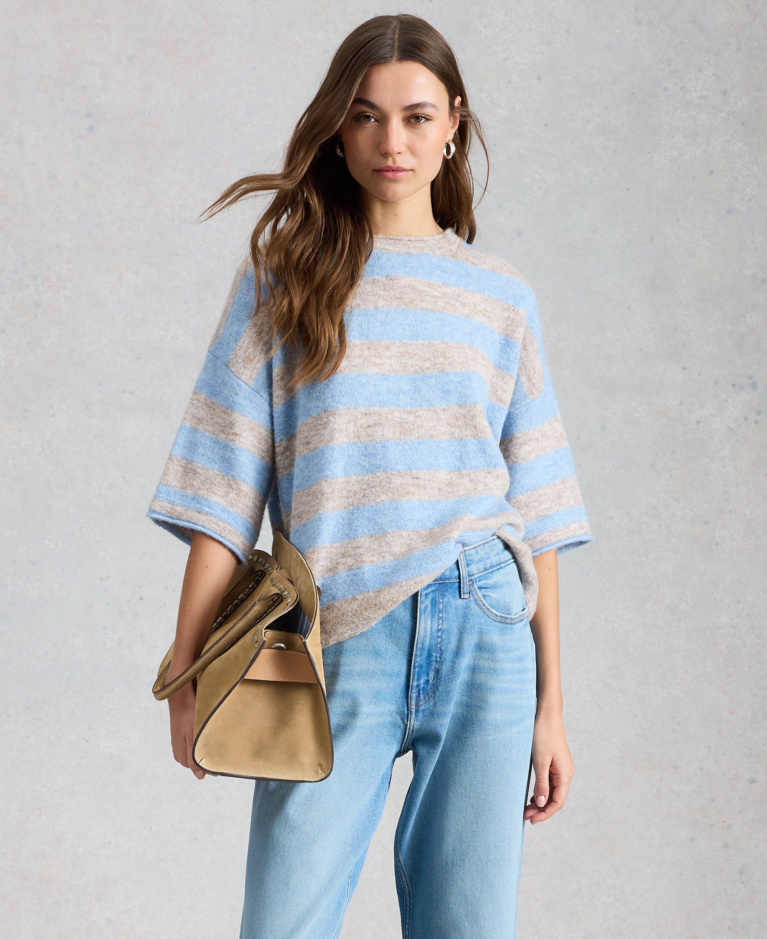 Kate Knitted Stripe Tee - Nat Mlt