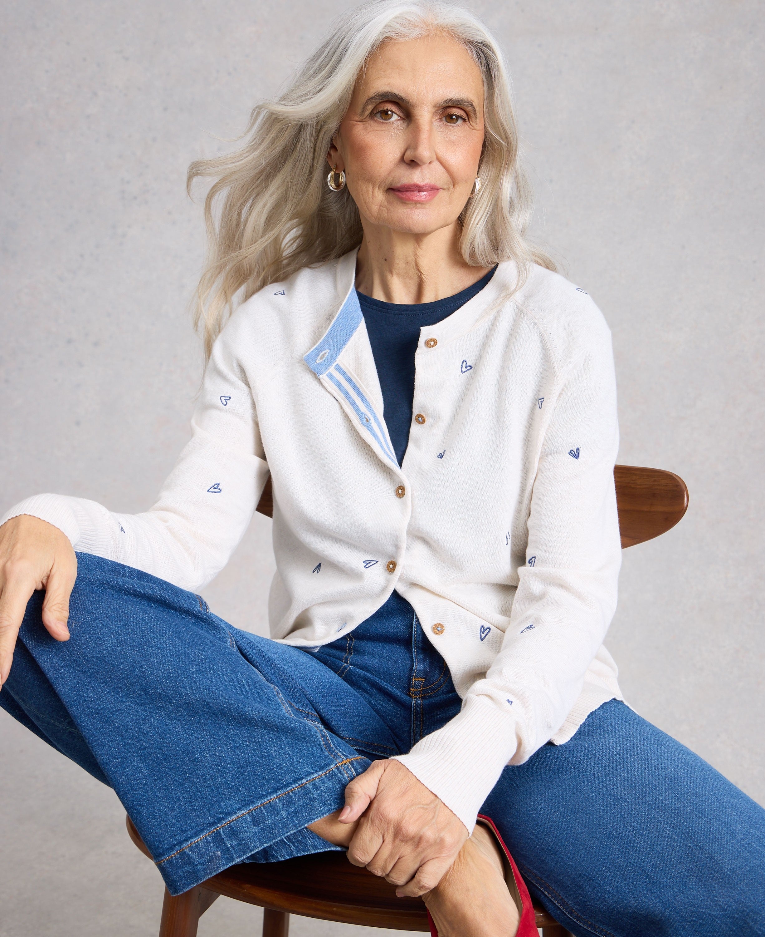 Lulu Embroidered Cardi - Ivory Mlt