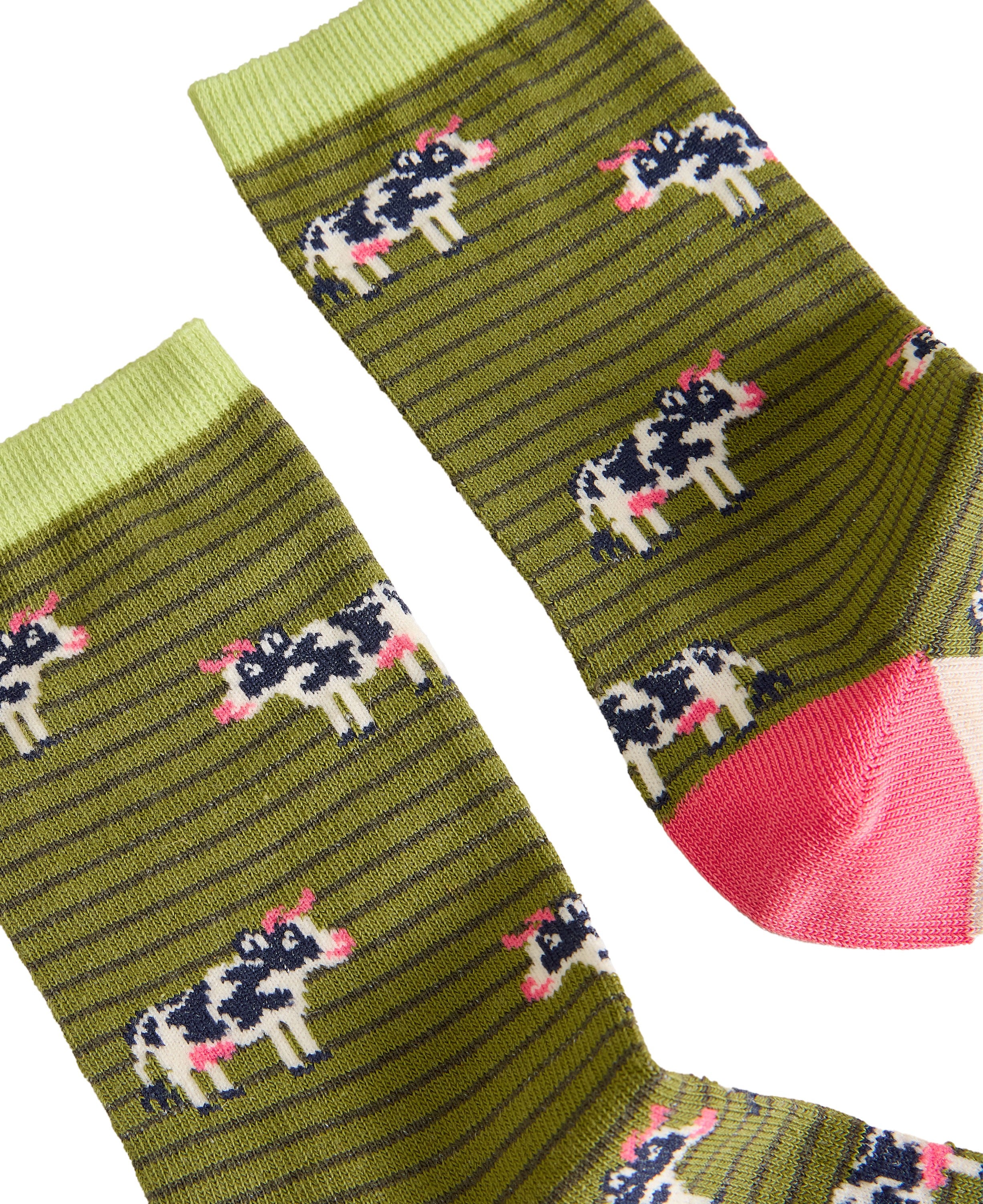 Novelty Cow Ankle Sock - Green Multi
