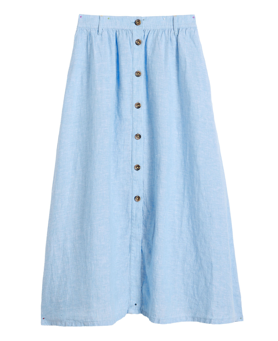 Riley Linen Midi Skirt - Chamb Blue