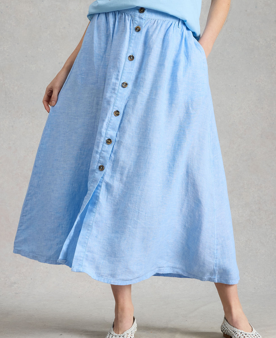 Riley Linen Midi Skirt - Chamb Blue