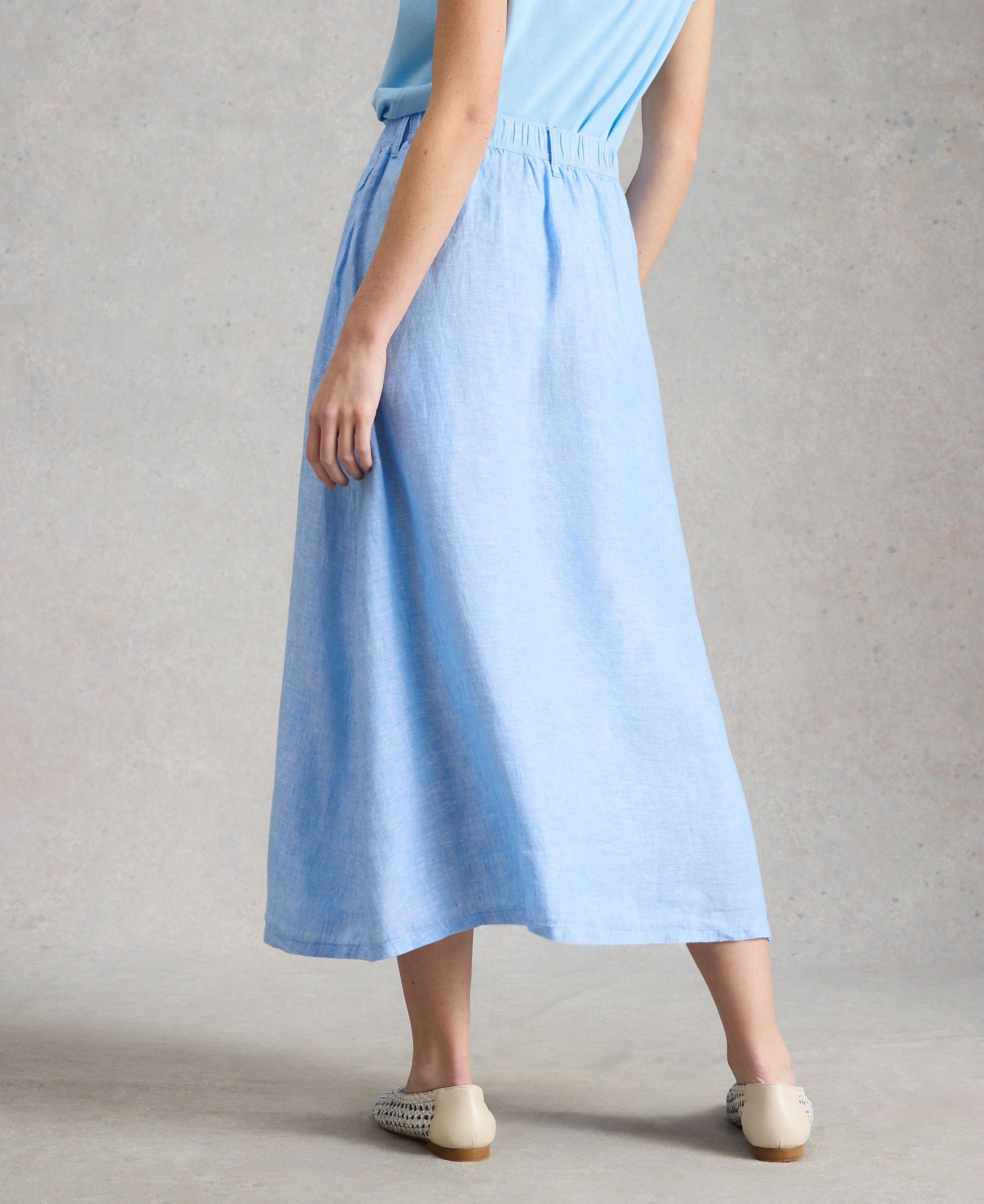 Riley Linen Midi Skirt - Chamb Blue