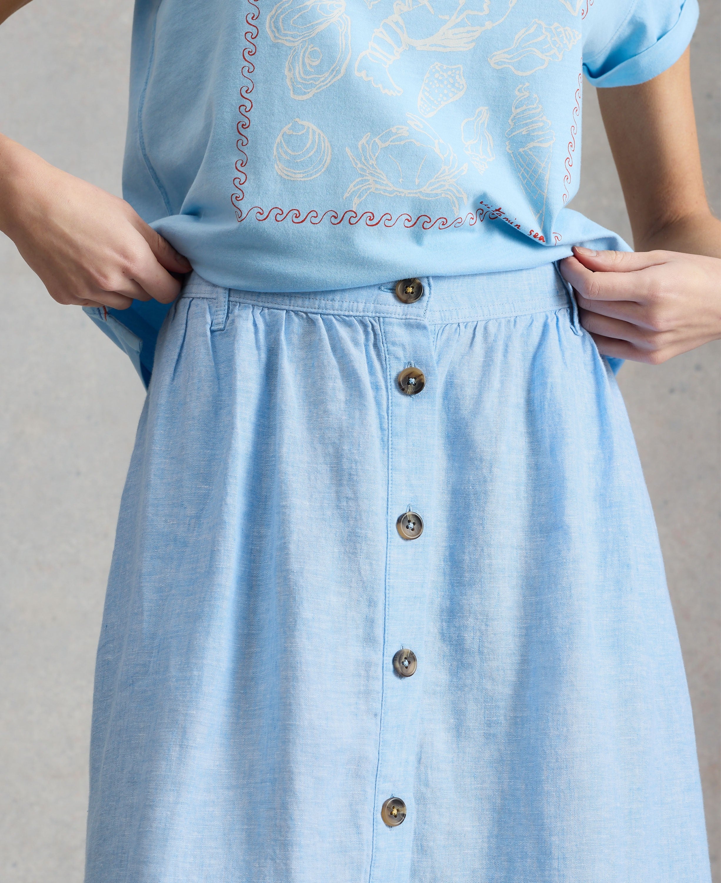Riley Linen Midi Skirt - Chamb Blue
