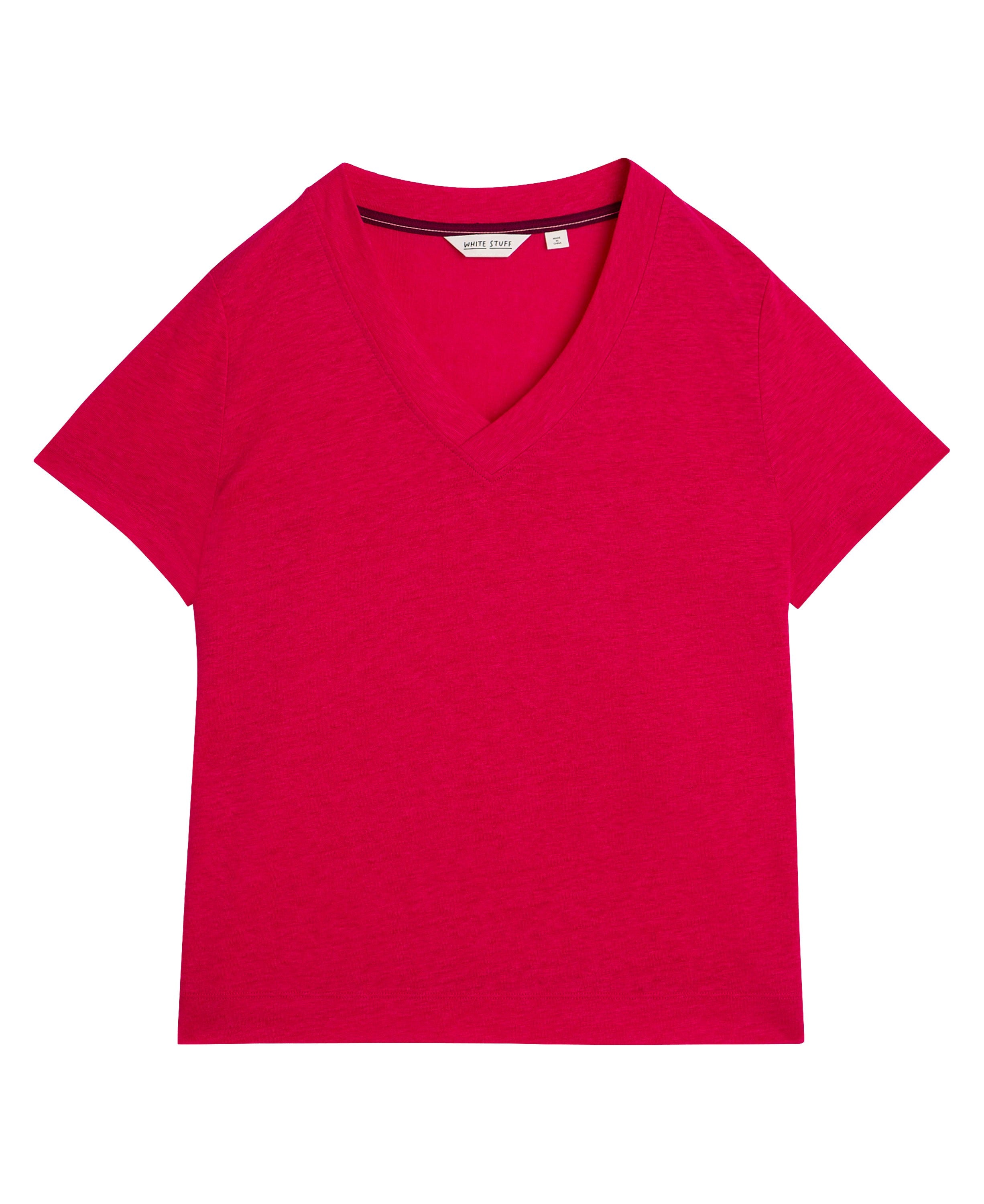 Susie V Neck Linen Tee - Dark Pink