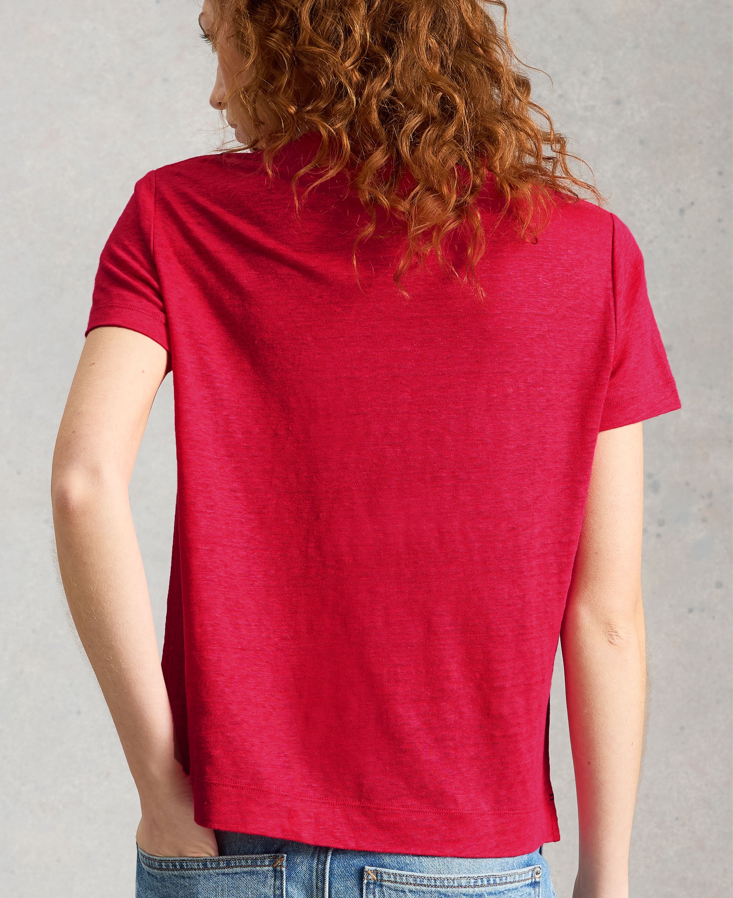 Susie V Neck Linen Tee - Dark Pink