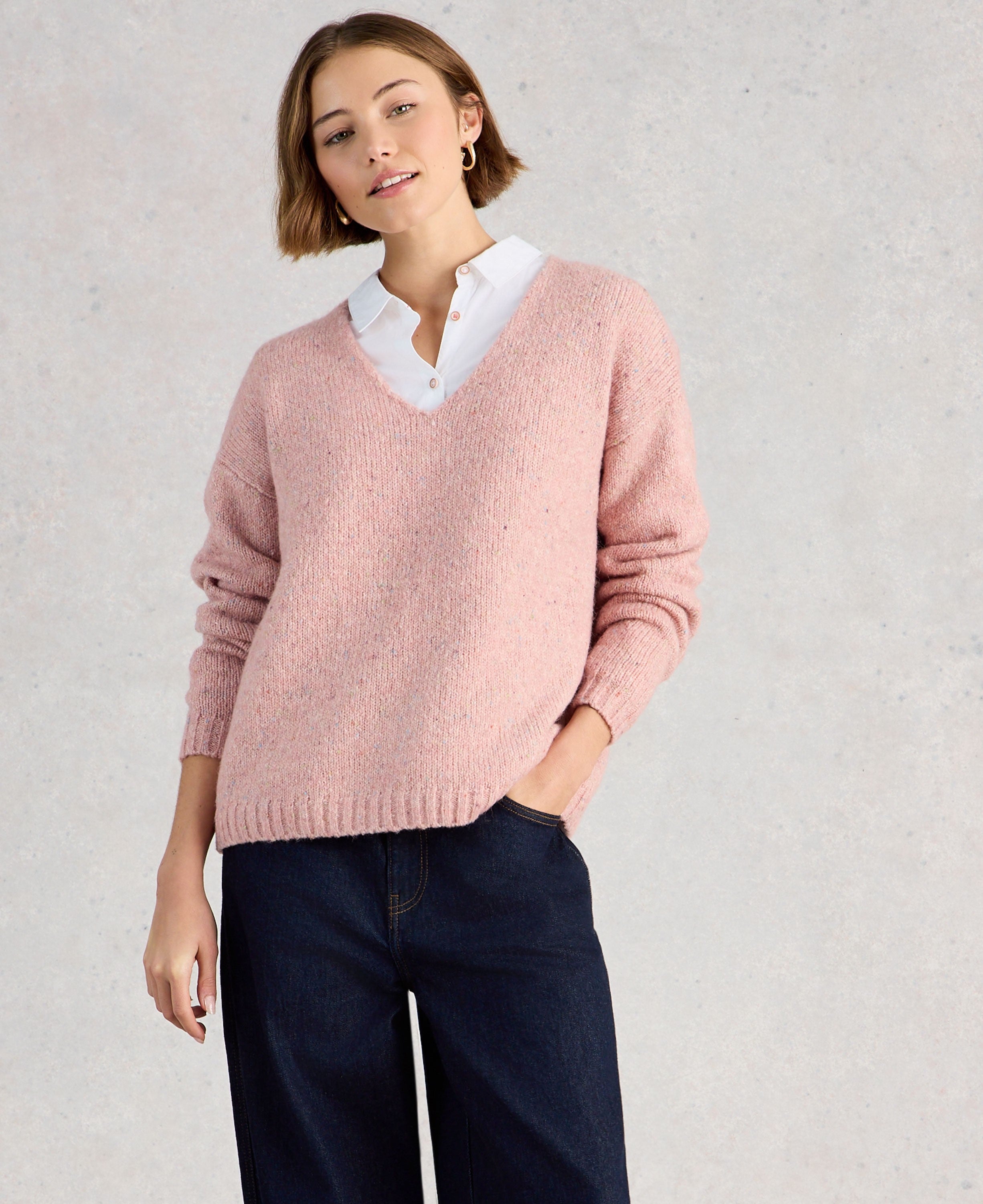 Tamara Texture V Neck - Mid Pink