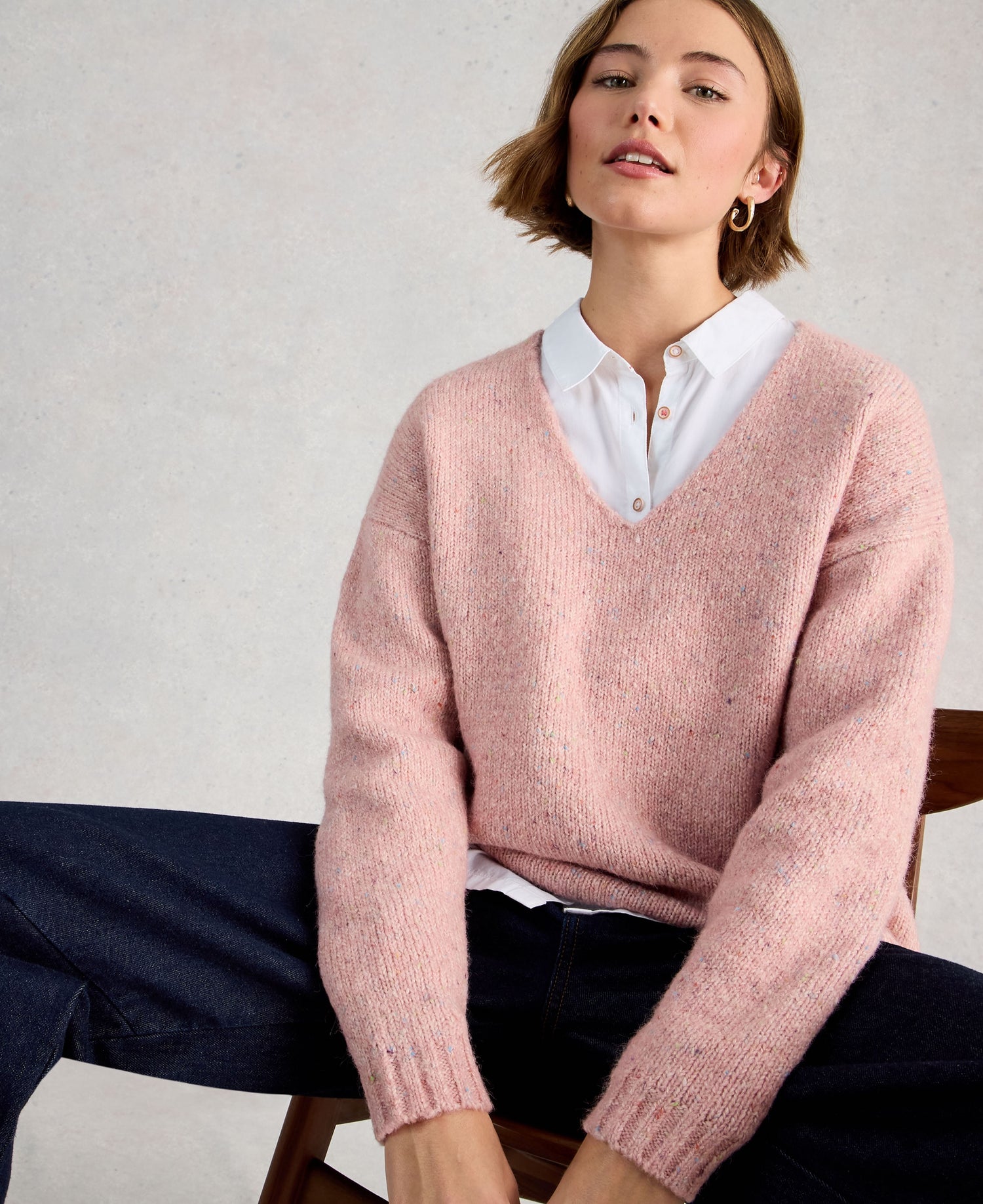 Tamara Texture V Neck - Mid Pink