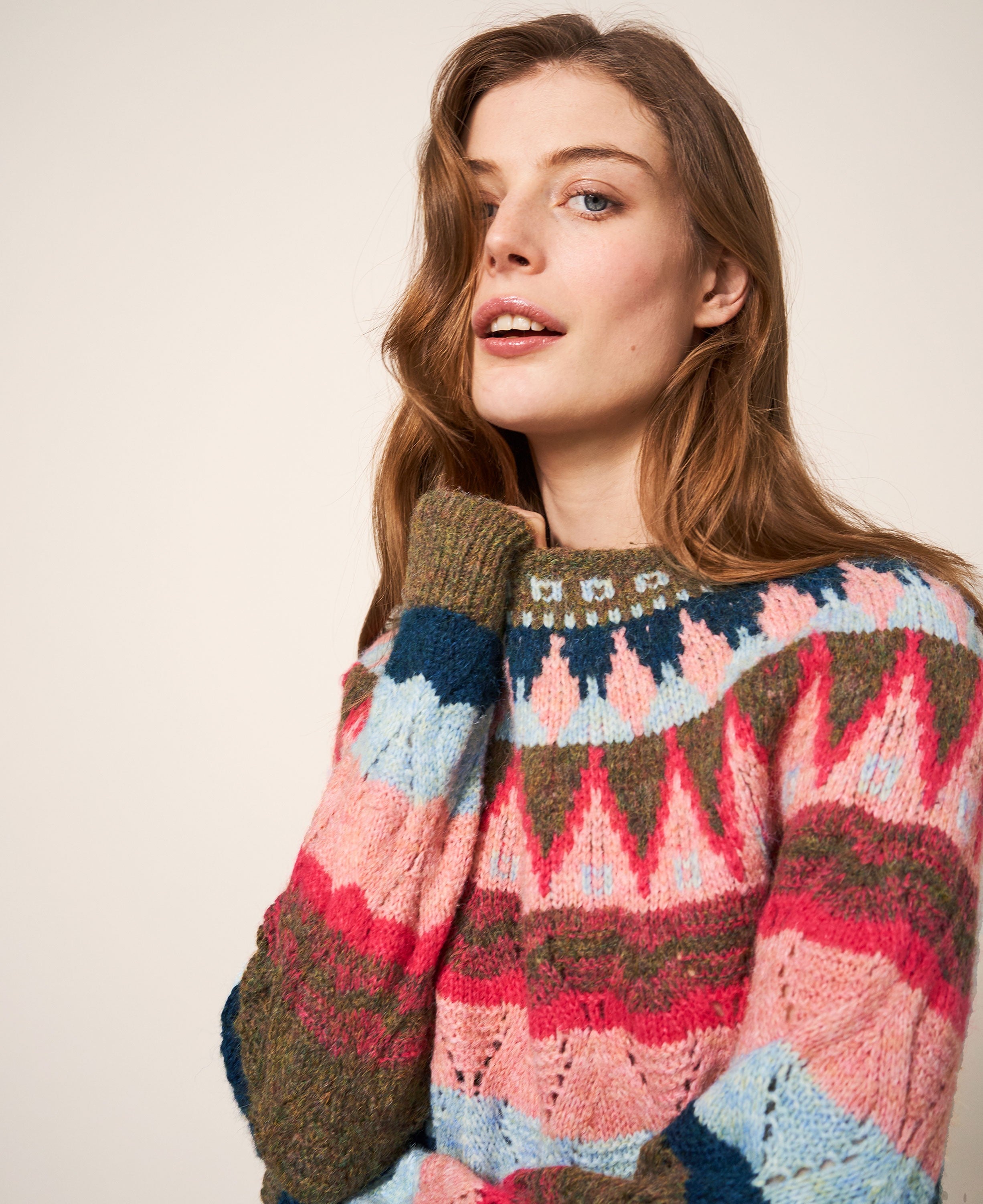 Yoke Pattern Jumper - Pink Multi