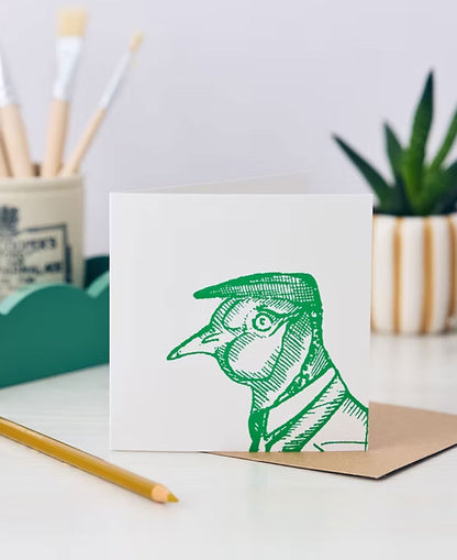 Cecil Pheasant Greetings Card - Emerald Green
