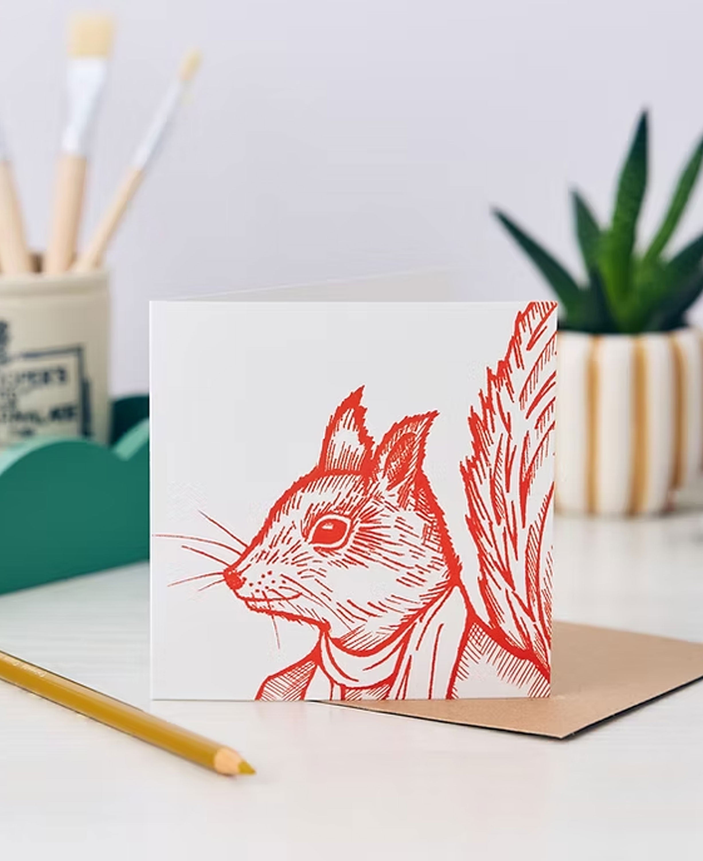Fred Squirrel Greetings Card - Burnt Orange