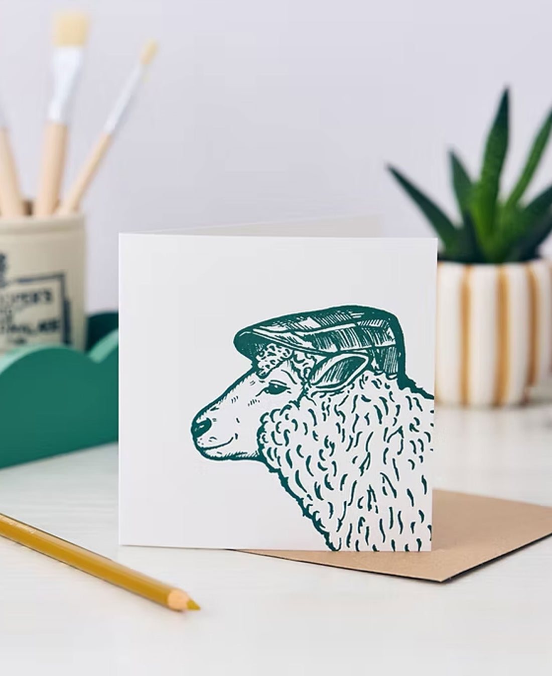 Ivor Sheep Greetings Card - Forest Green