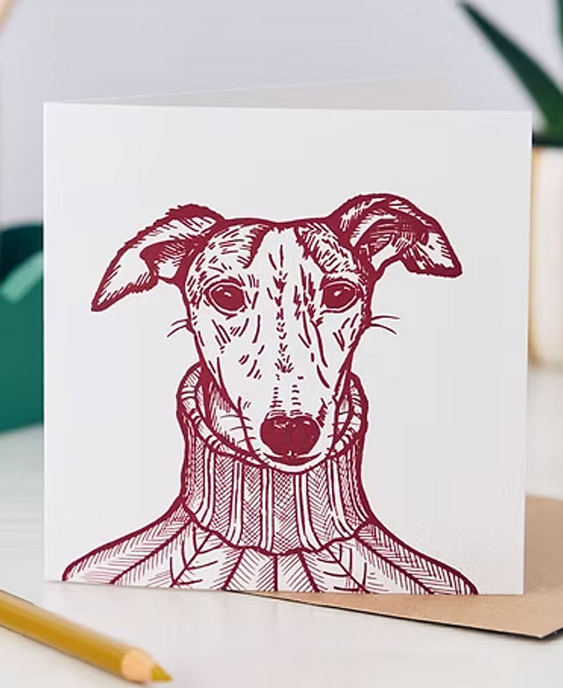 Sybil Whippet Greetings Card - Damson