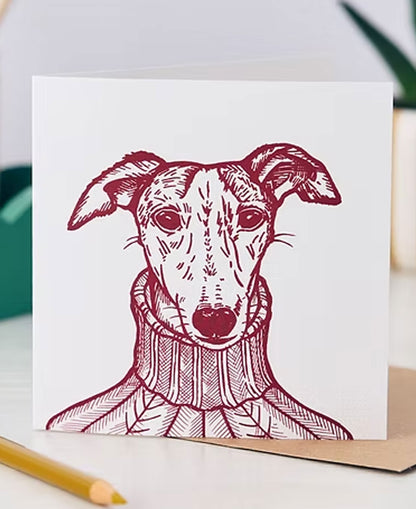 Sybil Whippet Greetings Card - Damson