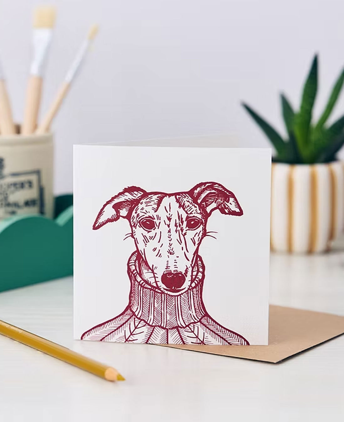 Sybil Whippet Greetings Card - Damson