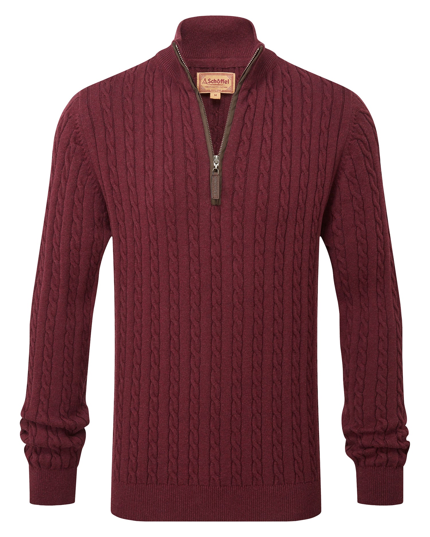 Calton Cotton Cashmere Cable 1/4 Zip Jumper - Burgundy