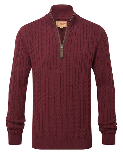 Calton Cotton Cashmere Cable 1/4 Zip Jumper - Burgundy