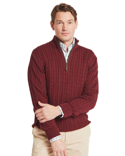 Calton Cotton Cashmere Cable 1/4 Zip Jumper - Burgundy