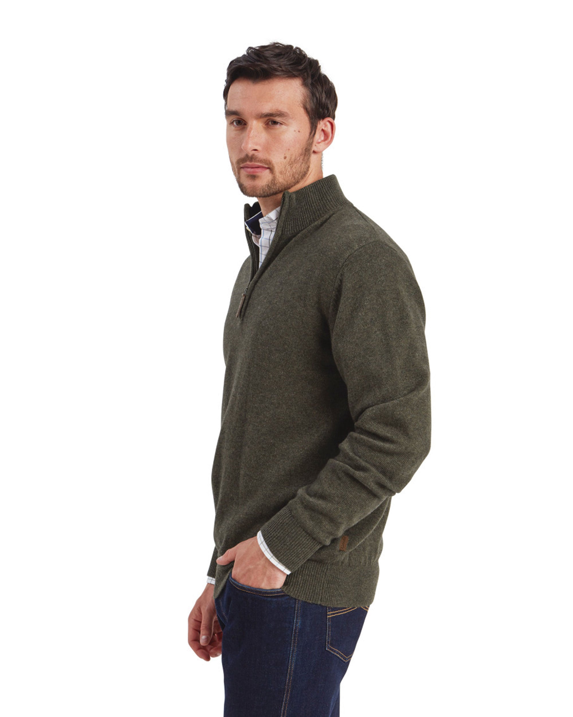Calton Cotton Cashmere 1/4 Zip Jumper - Loden Green
