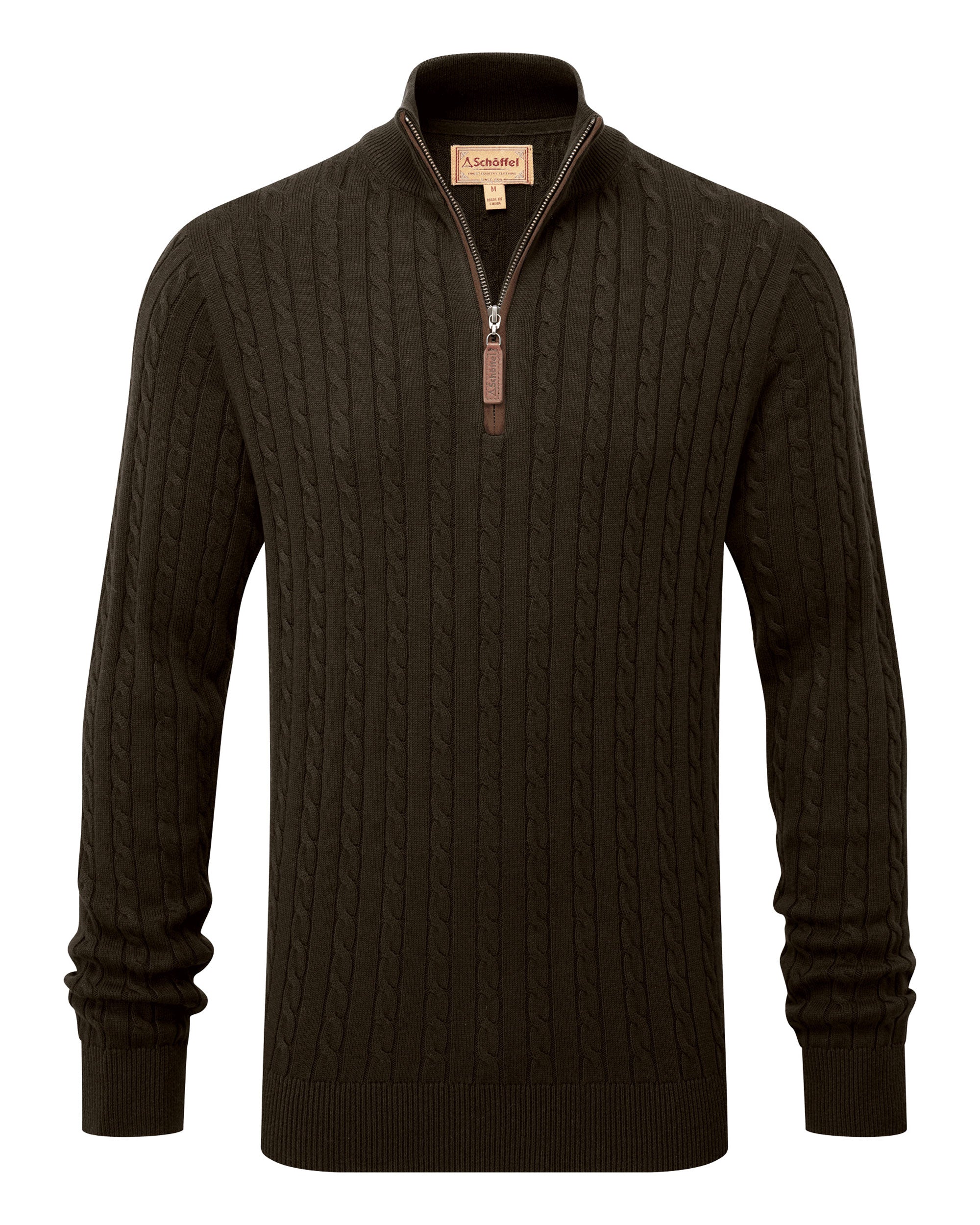 Calton Cotton Cashmere Cable 1/4 Zip Jumper - Loden Green
