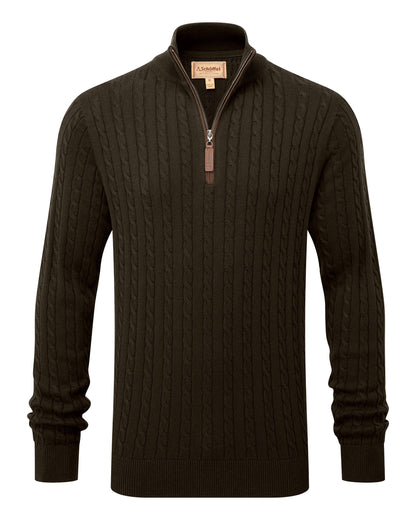 Calton Cotton Cashmere Cable 1/4 Zip Jumper - Loden Green