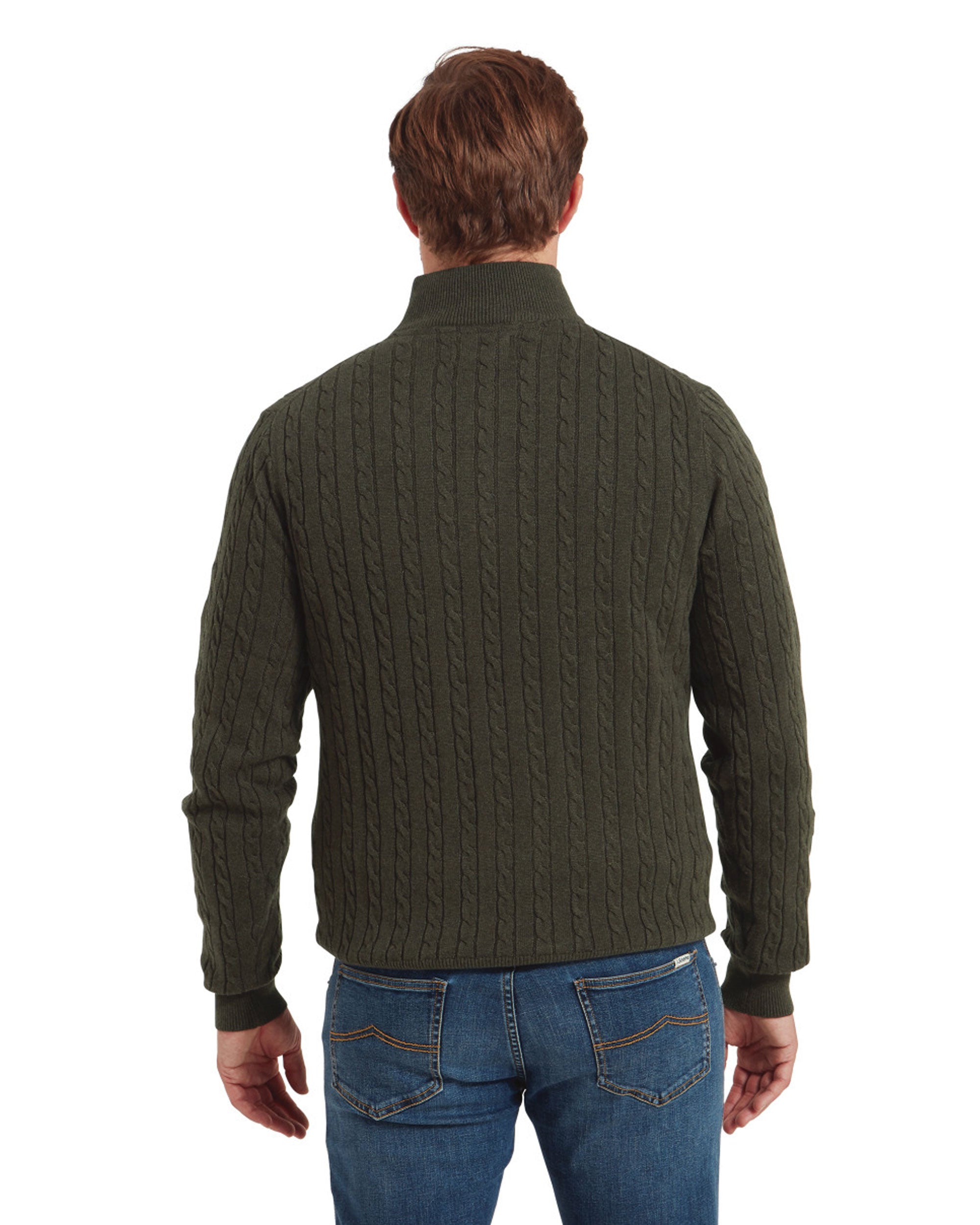 Calton Cotton Cashmere Cable 1/4 Zip Jumper - Loden Green