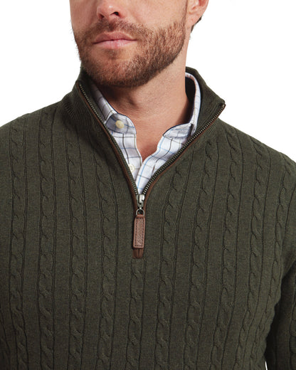 Calton Cotton Cashmere Cable 1/4 Zip Jumper - Loden Green