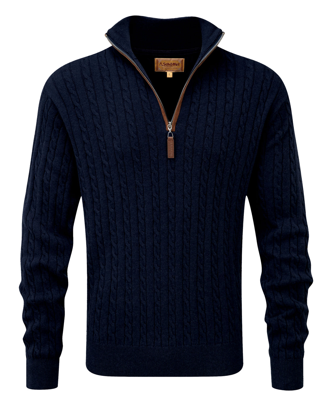 Calton Cotton Cashmere Cable Quarter Zip Jumper - Navy