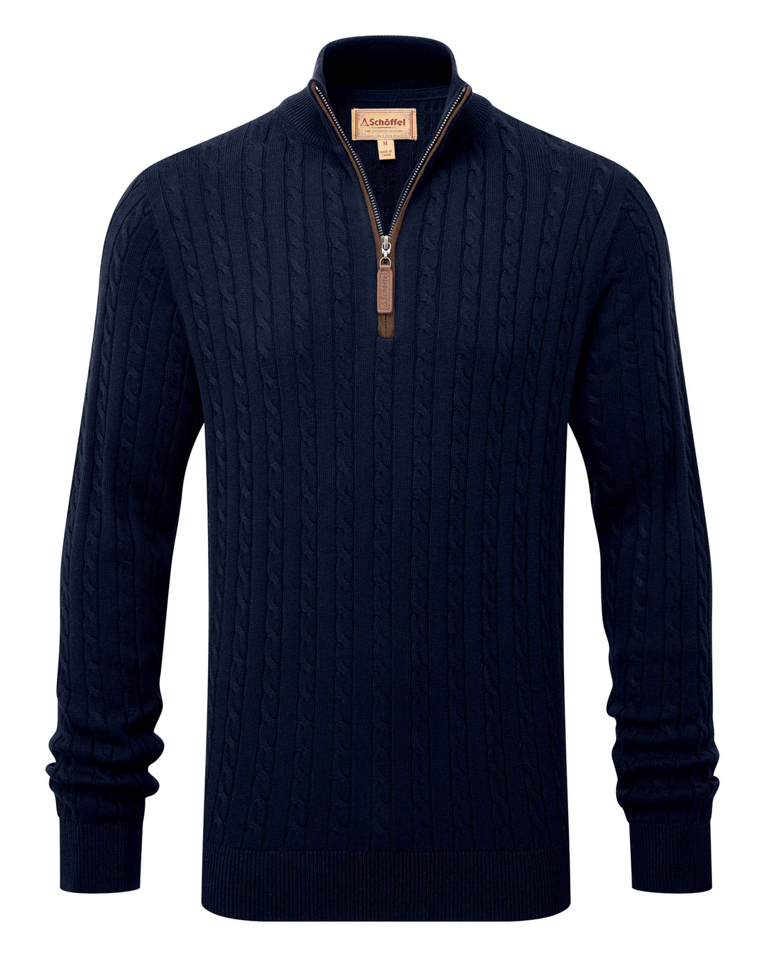 Calton Cotton Cashmere Cable 1/4 Zip Jumper - Navy