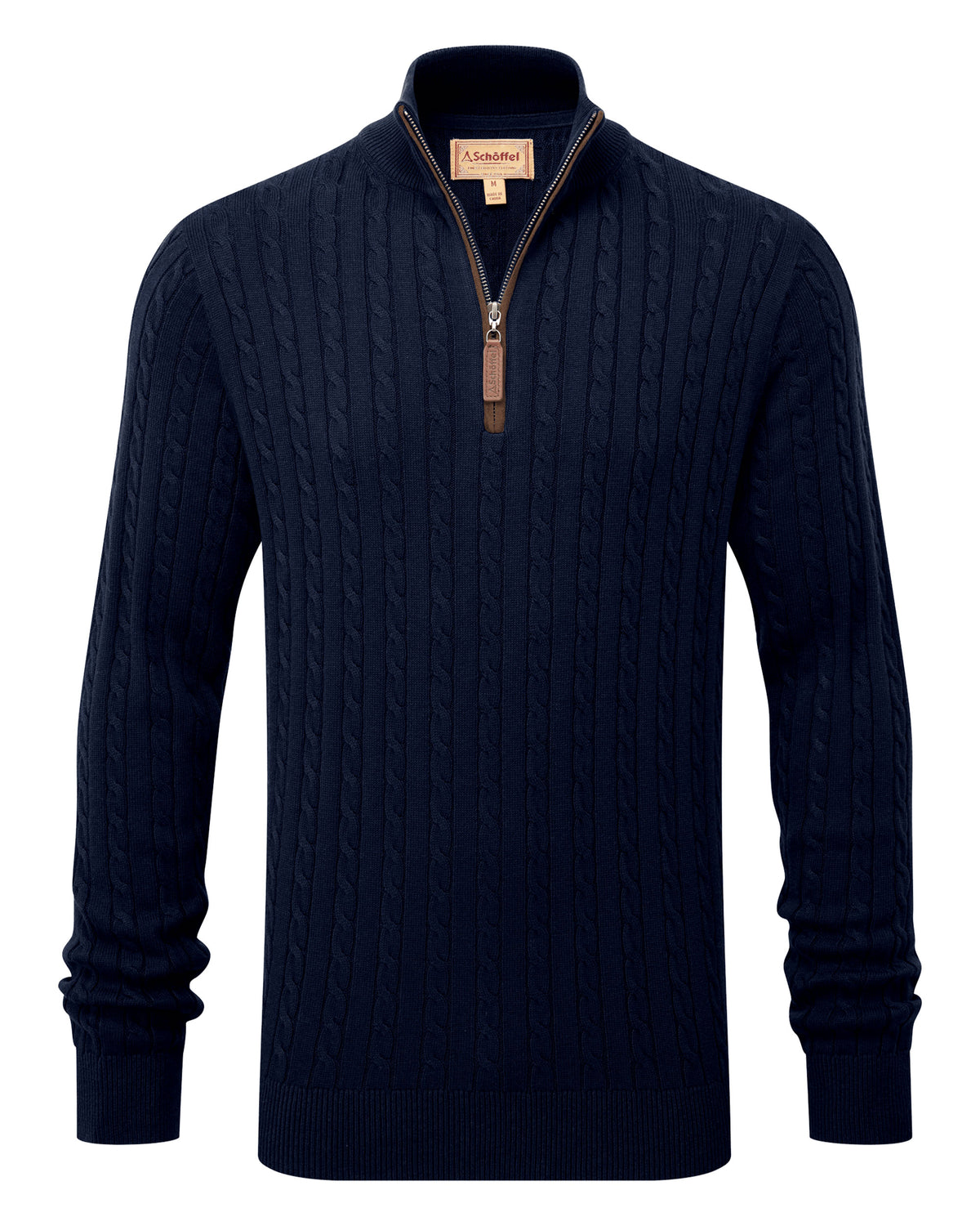 Calton Cotton Cashmere Cable 1/4 Zip Jumper - Navy