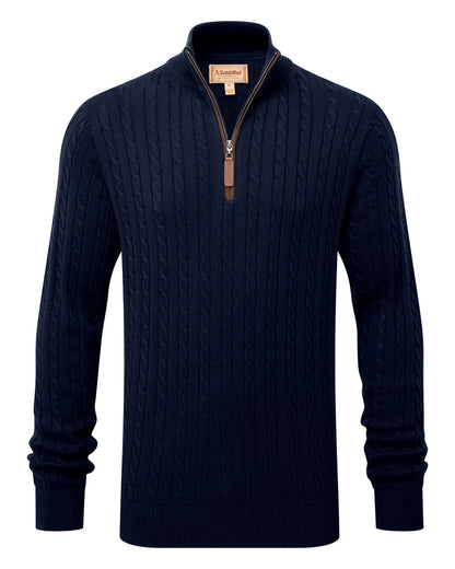 Calton Cotton Cashmere Cable 1/4 Zip Jumper - Navy