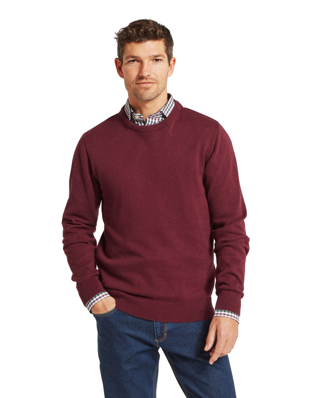 Calton Cotton Cashmere Crew Jumper - Burgundy