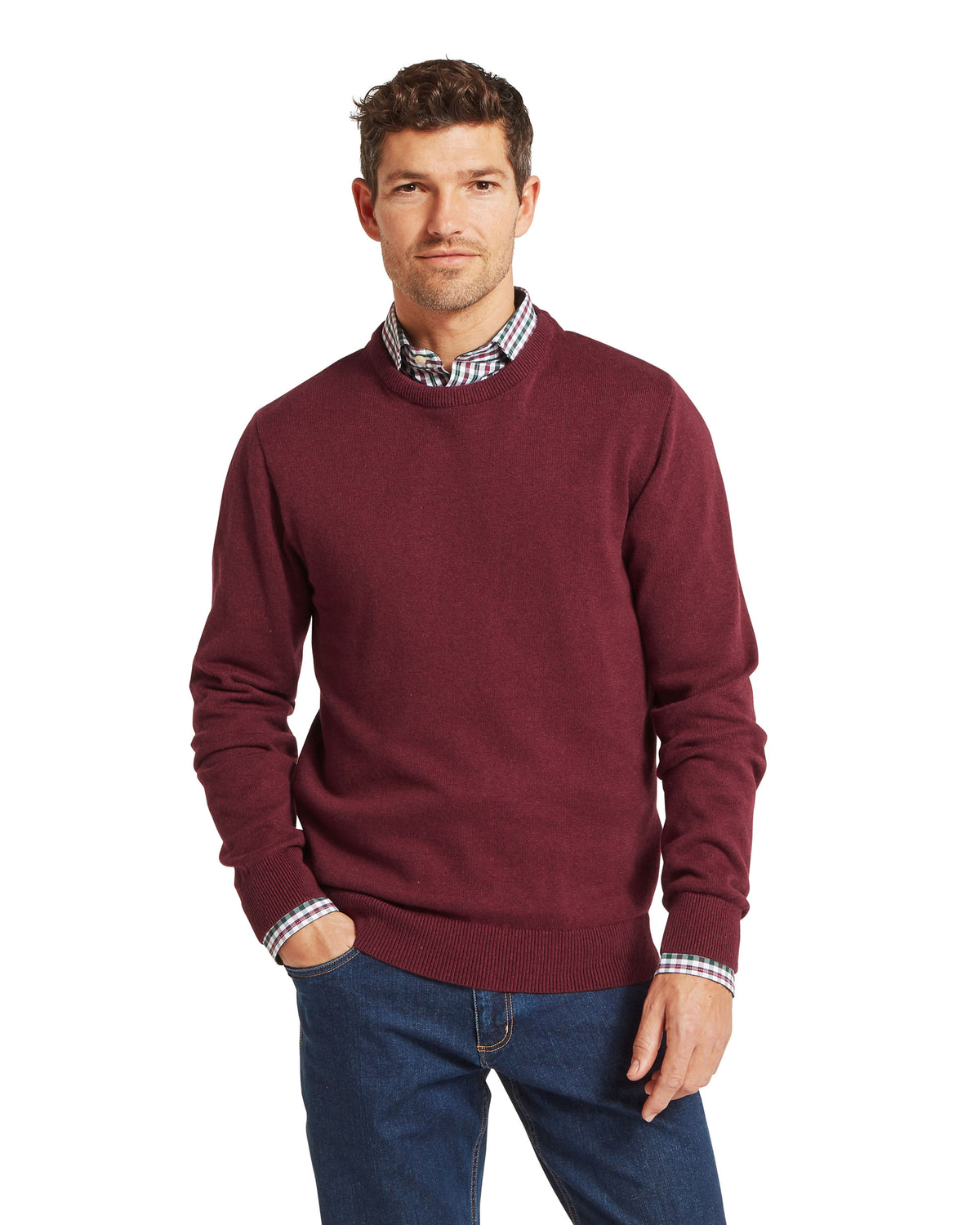 Calton Cotton Cashmere Crew Jumper - Burgundy