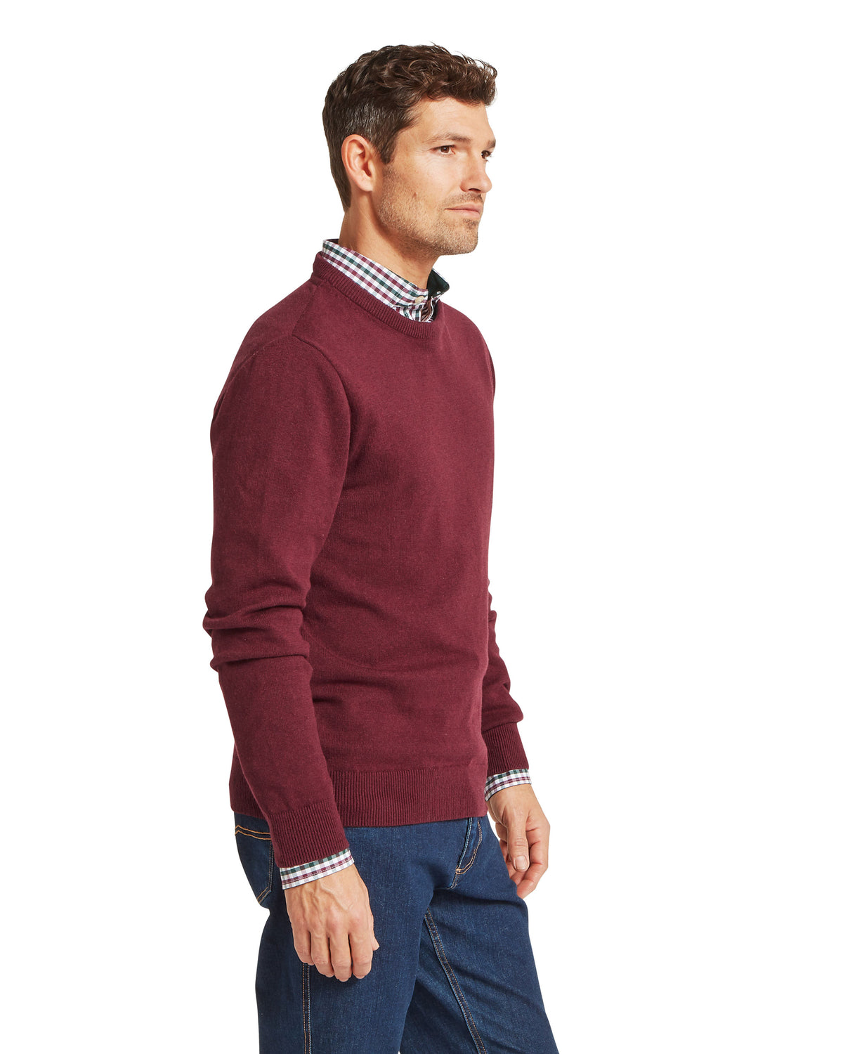 Calton Cotton Cashmere Crew Jumper - Burgundy