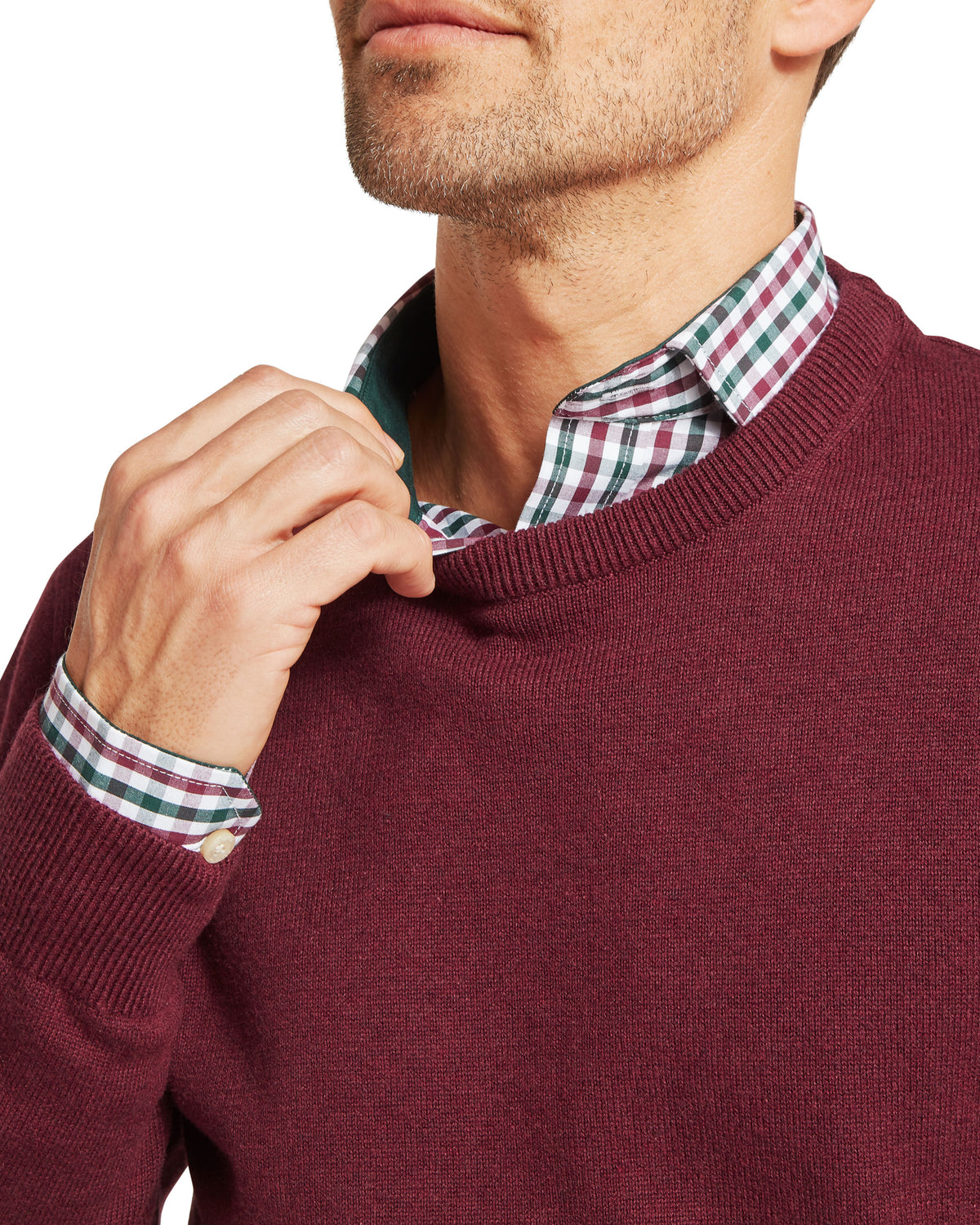 Calton Cotton Cashmere Crew Jumper - Burgundy