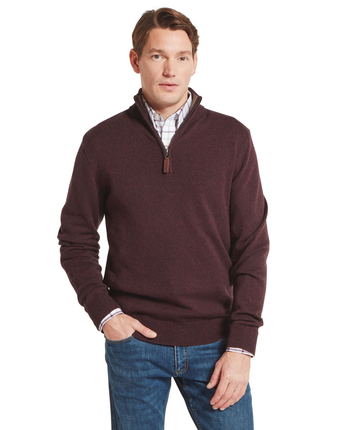 Lewis Lambswool 1/4 Zip Jumper - Port