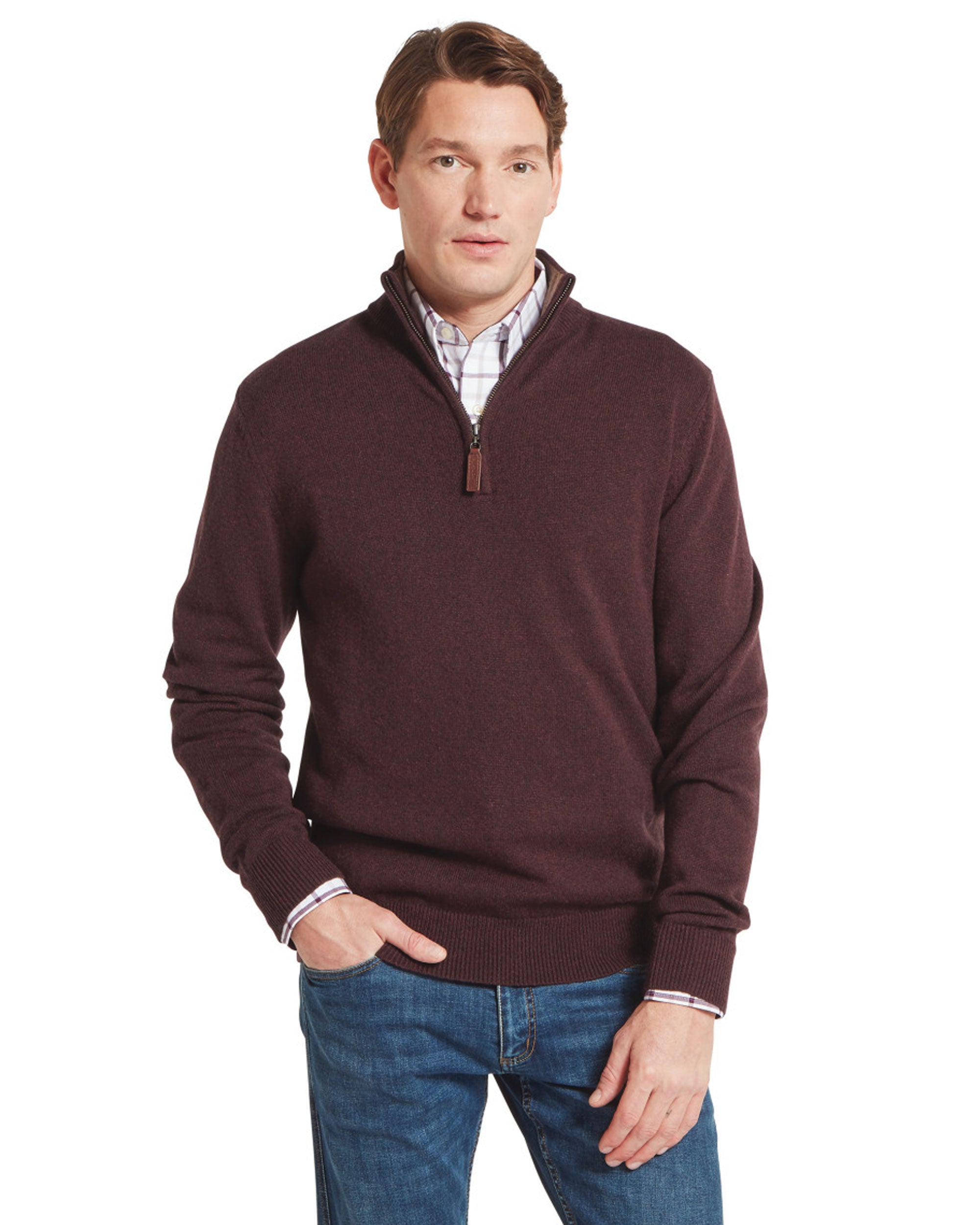 Lewis Lambswool 1/4 Zip Jumper - Port
