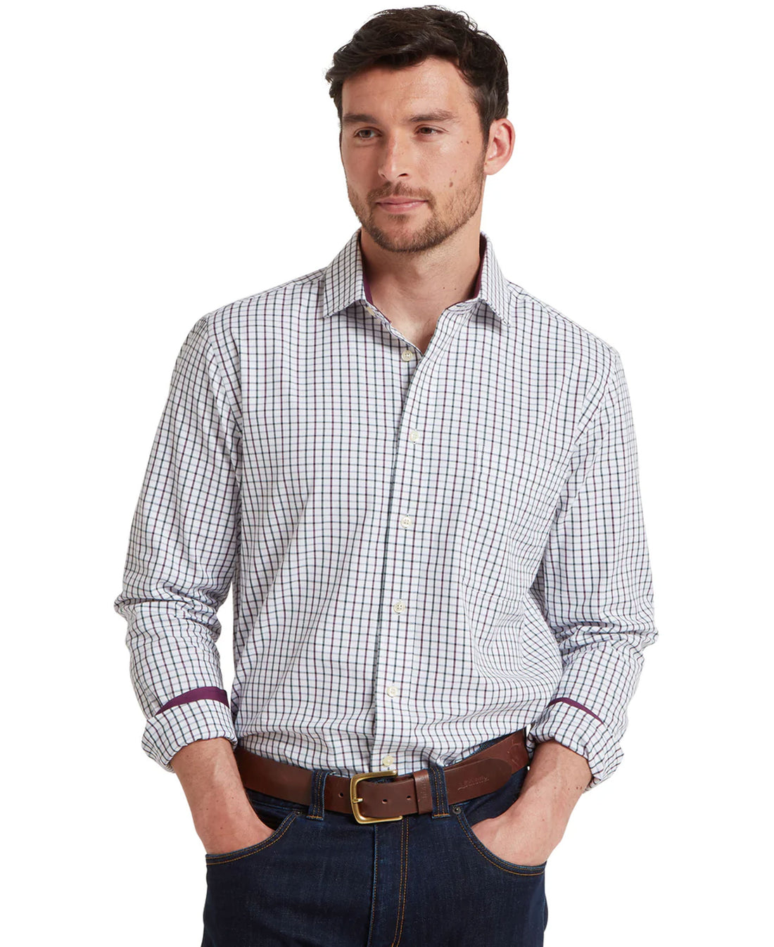 Milton Tailored Shirt - Plum/Botanical Green