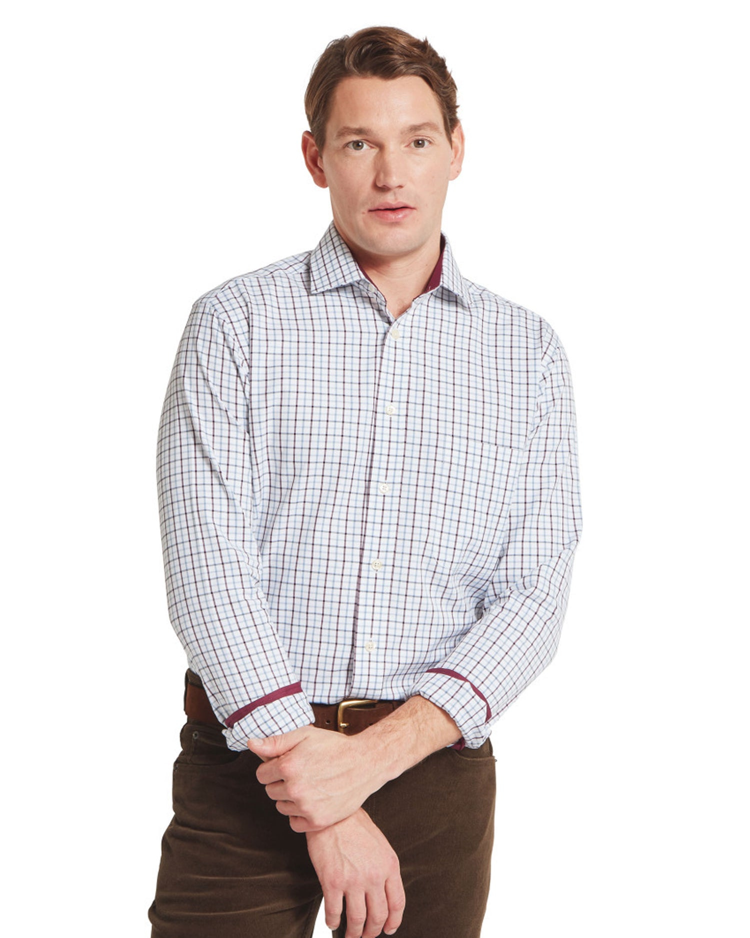 Milton Tailored Shirt - Port/Lake Blue Check