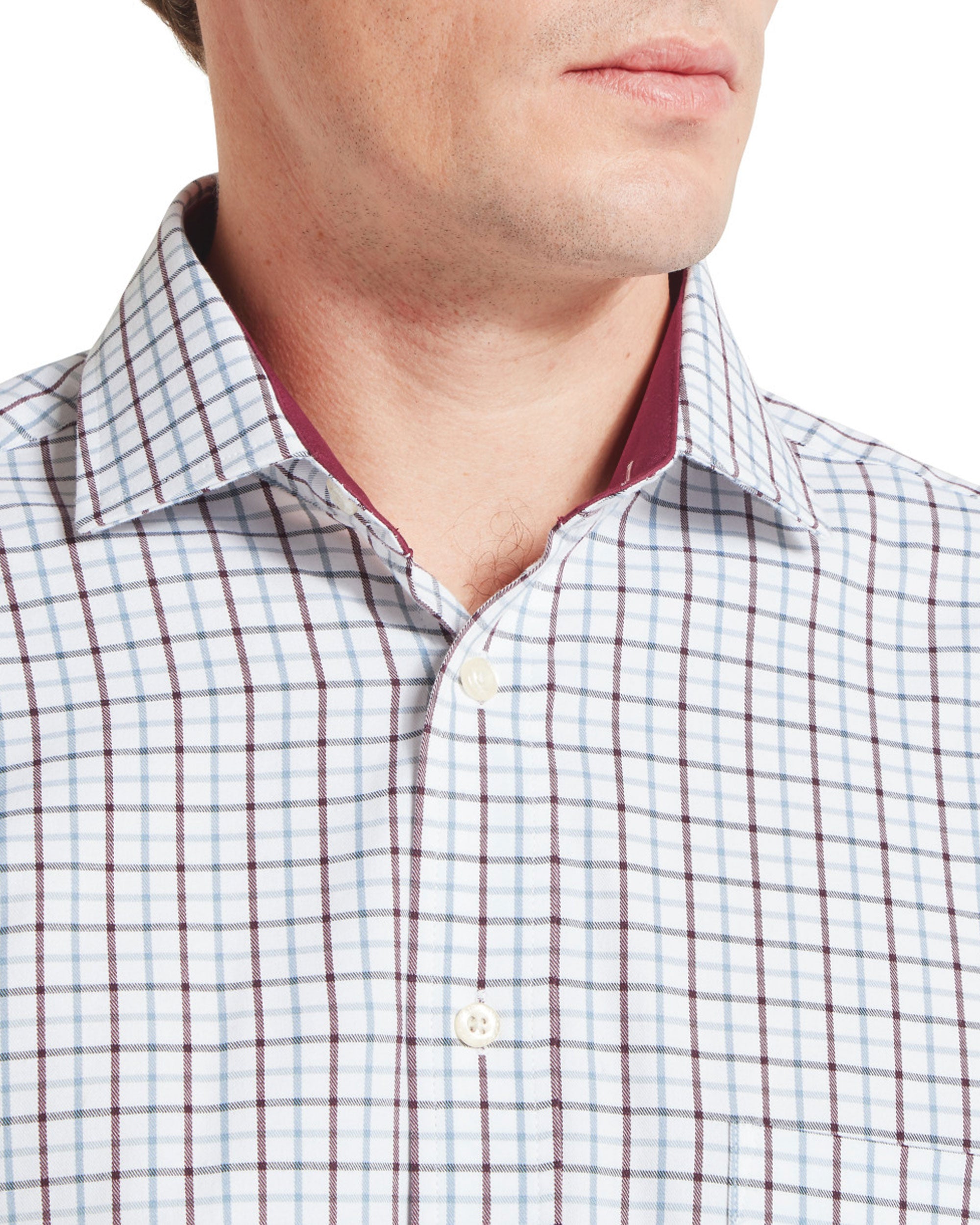 Milton Tailored Shirt - Port/Lake Blue Check