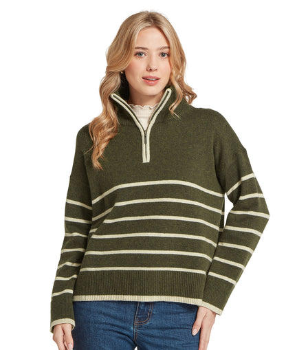 Sandsend 1/4 Jumper - Loden/Oatmeal