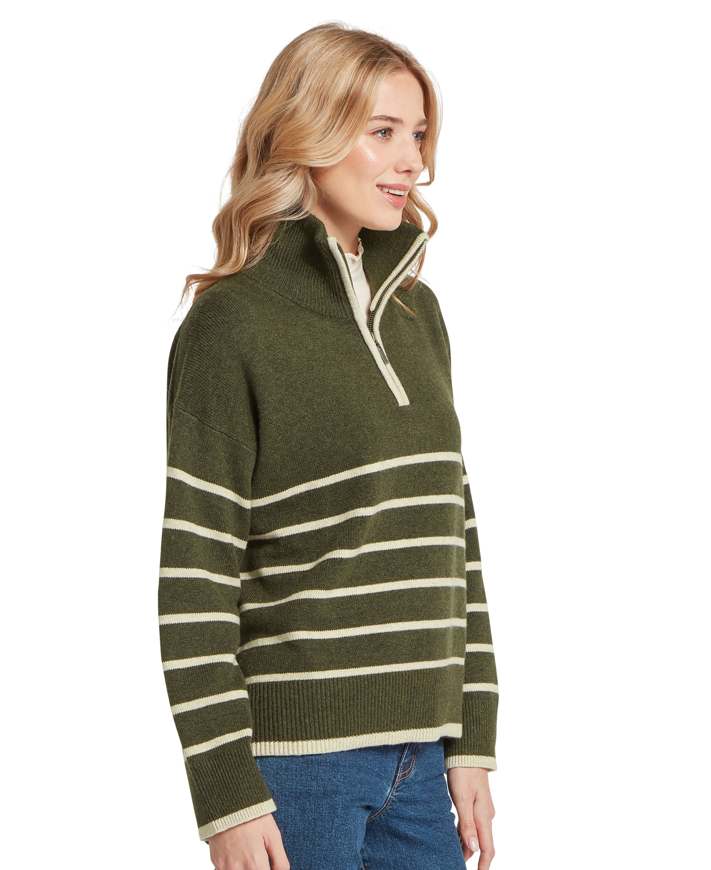 Sandsend 1/4 Jumper - Loden/Oatmeal