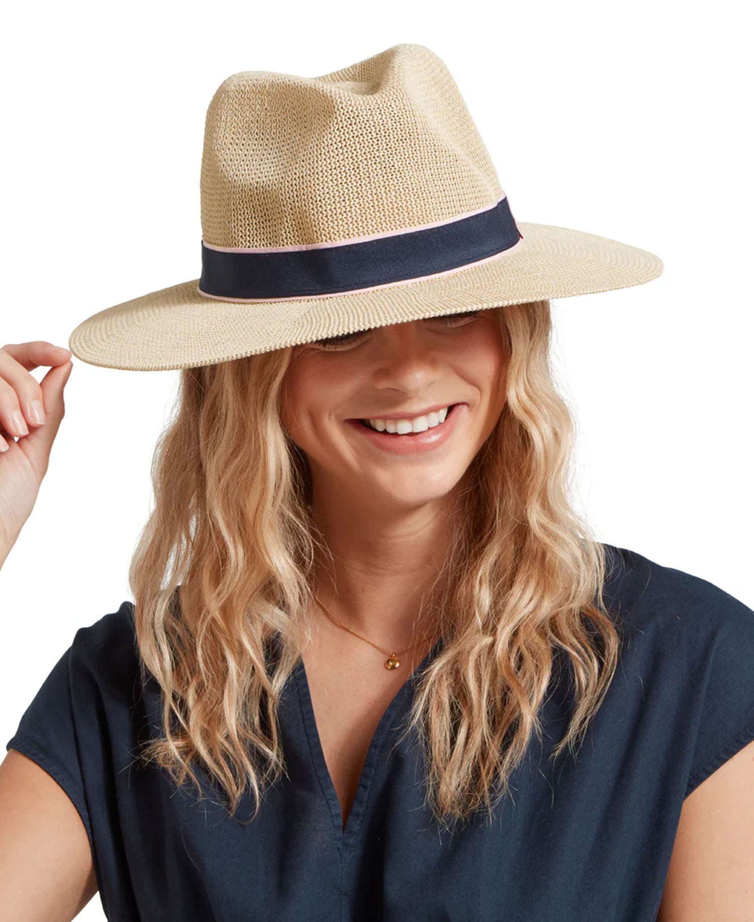 Porth Hat - Navy/Pink Stripe