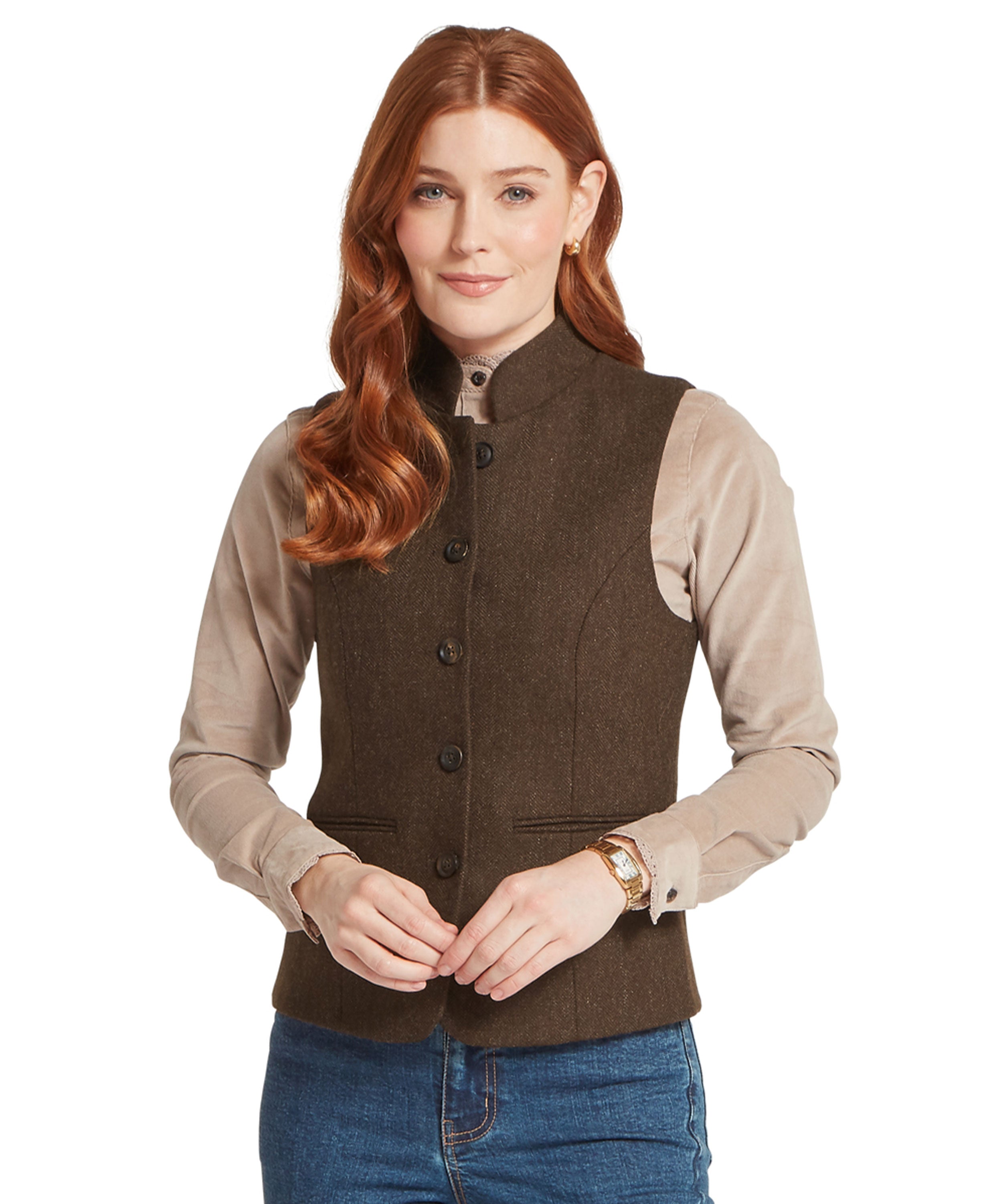 Millport Tweed Nehru Waistcoat - Chocolate Herr Tweed