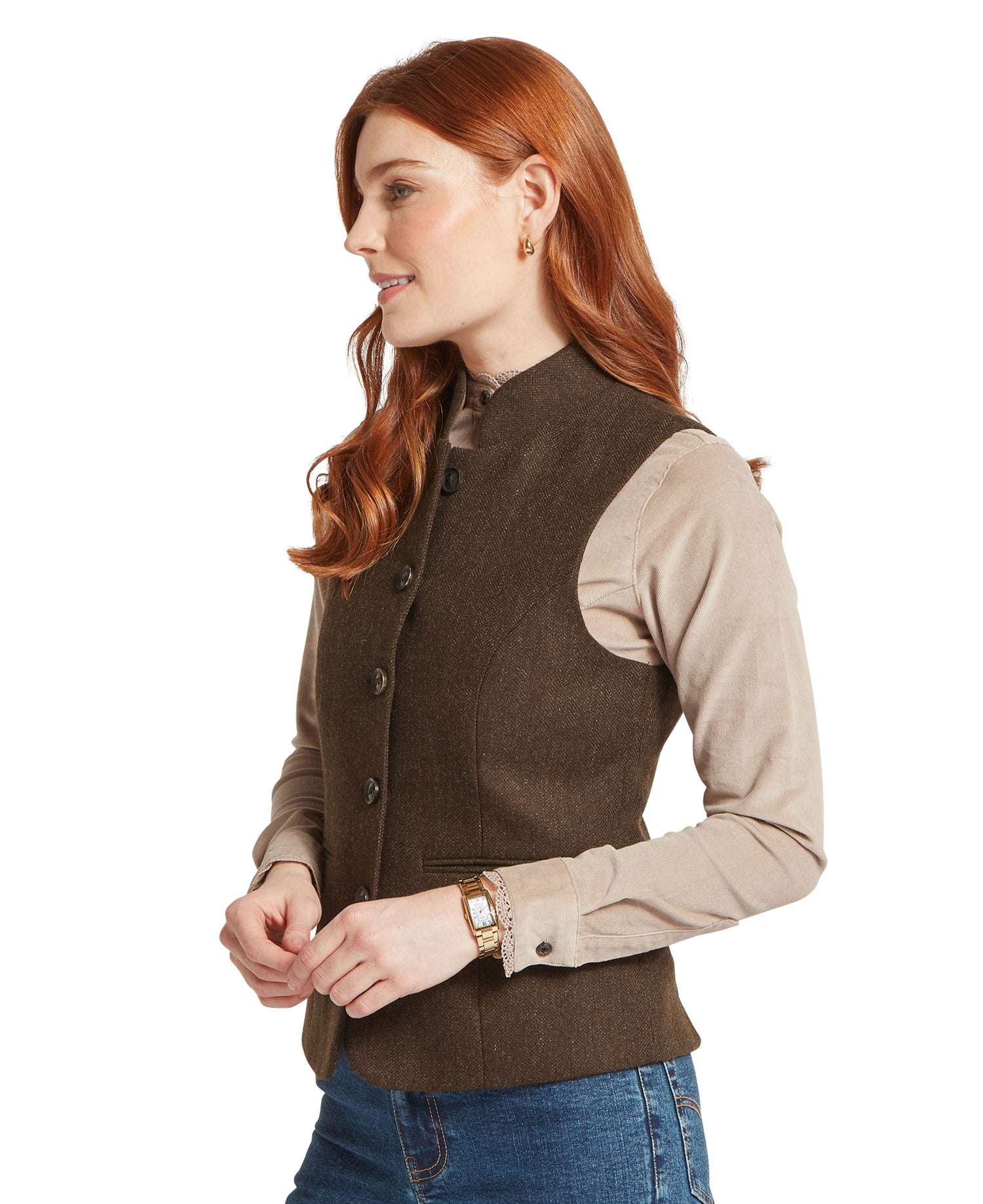 Millport Tweed Nehru Waistcoat - Chocolate Herr Tweed