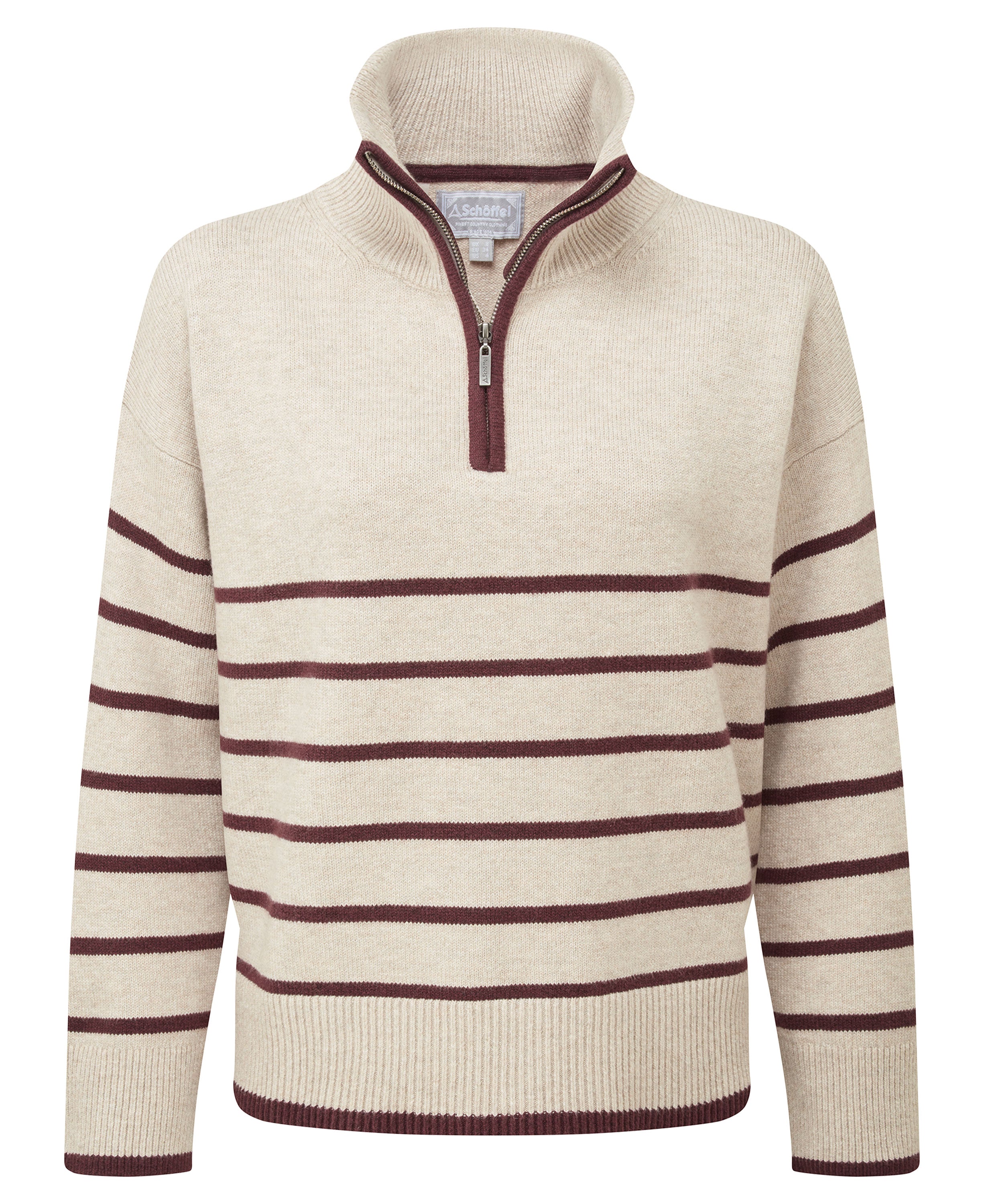 Sandsend 1/4 Jumper - Oatmeal/Port
