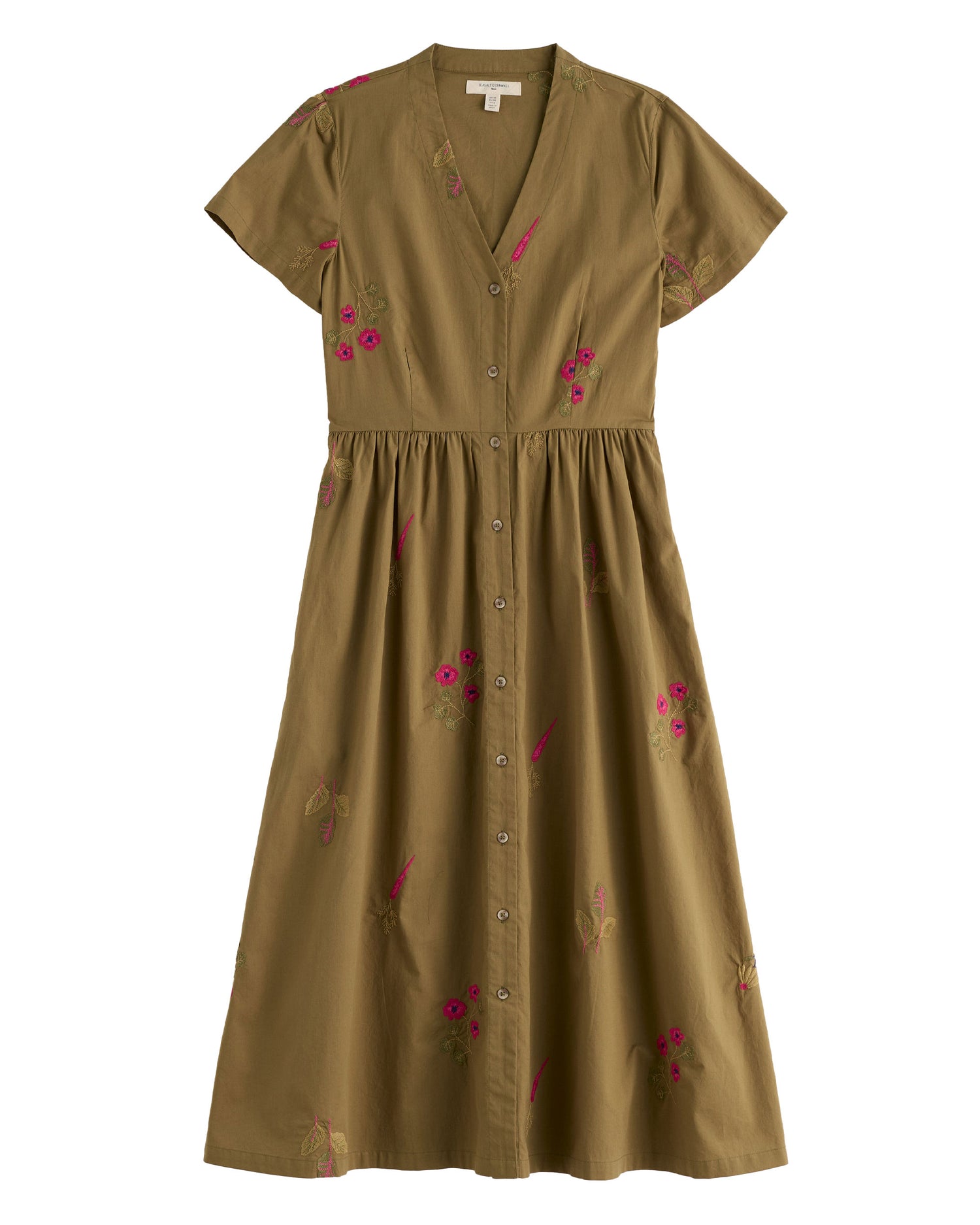 Fowen Shirt Dress - Flora Embroidery Fern Moss