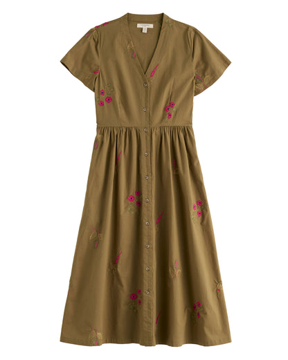 Fowen Shirt Dress - Flora Embroidery Fern Moss