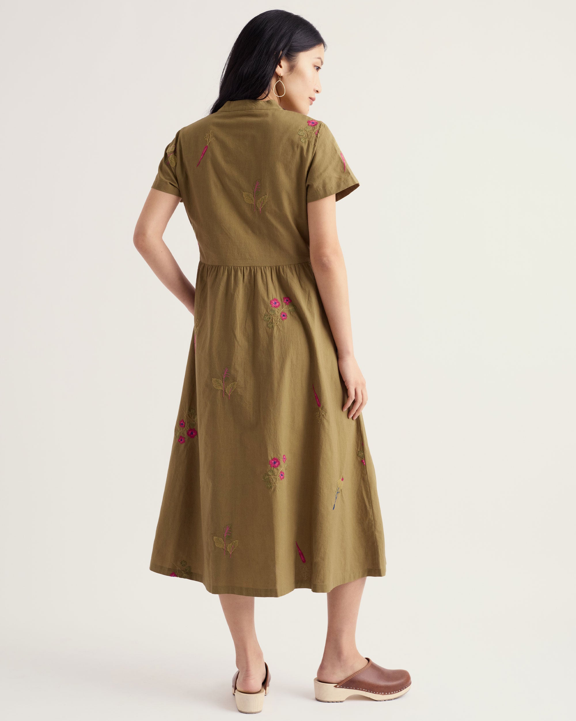 Fowen Shirt Dress - Flora Embroidery Fern Moss