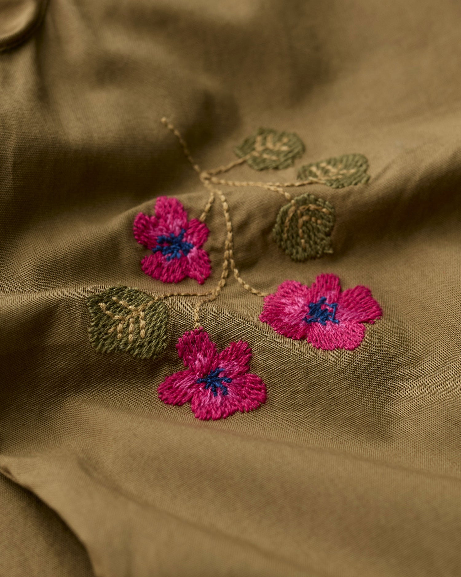 Fowen Shirt Dress - Flora Embroidery Fern Moss